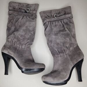 Michael Kors Kincade Gray Suede Buckle Detailed Slouch Heeled Boots - Size 7 EUC